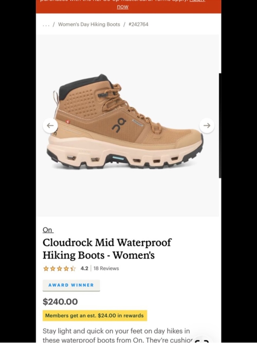 On Running. CLOUDROCK  Waterproof Mid SZ 8 woman new in box $240 EVERYWHERE!!! - Picture 6 of 6